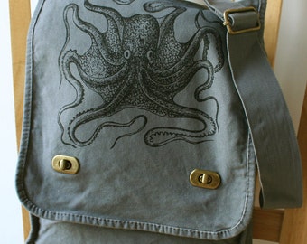Octopus Canvas Messenger Bag, Bag for Men, Bag for Women