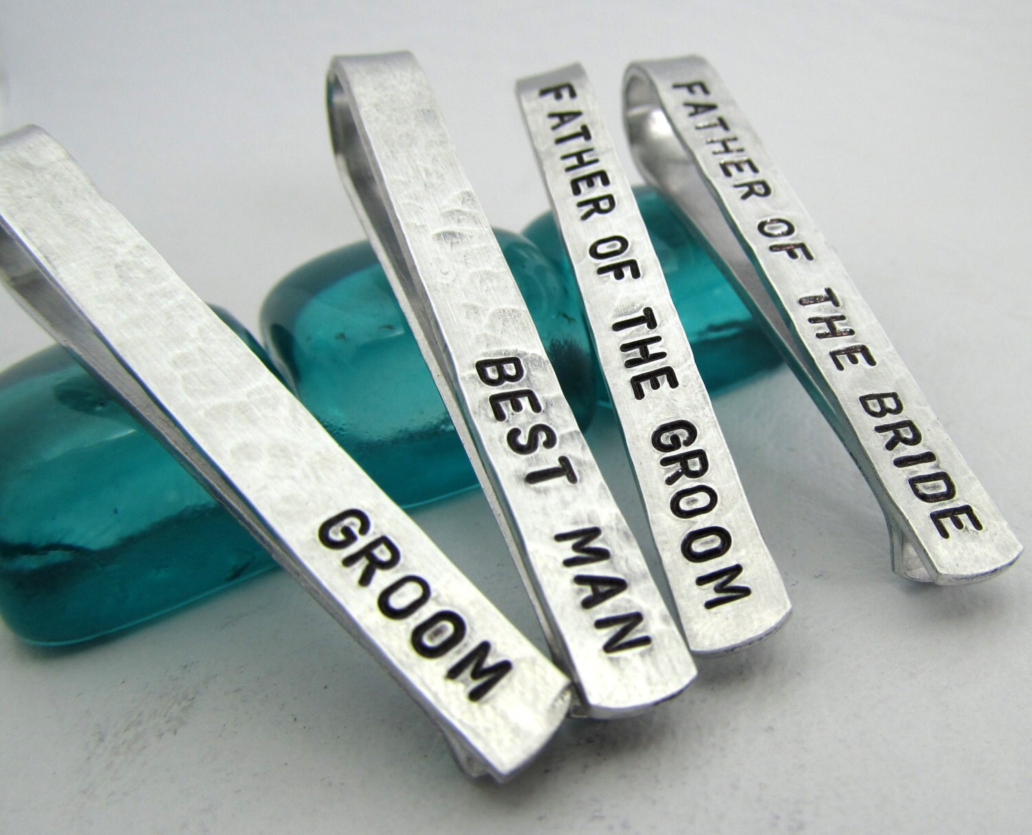 Personalized Tie Clips set of 4 Groom Father of the Bride