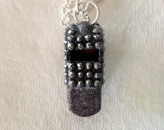 Pewter Colored Rhinestone Whistle Necklace