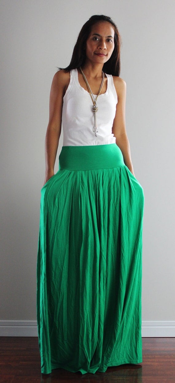 Maxi Skirt Long Green Skirt : Autumn Thrills Collection