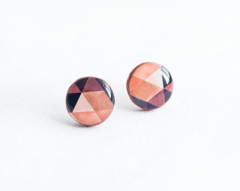 Brown stud earrings, geometric earrings studs, small stud earings, boucles d'oreilles