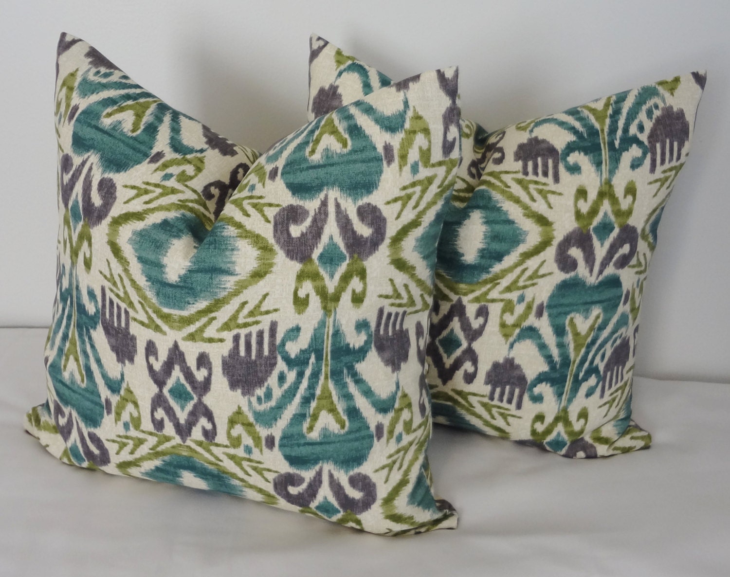 OUTDOOR Ikat Lime Green Purple Teal Indoor/Outdoor Pillow