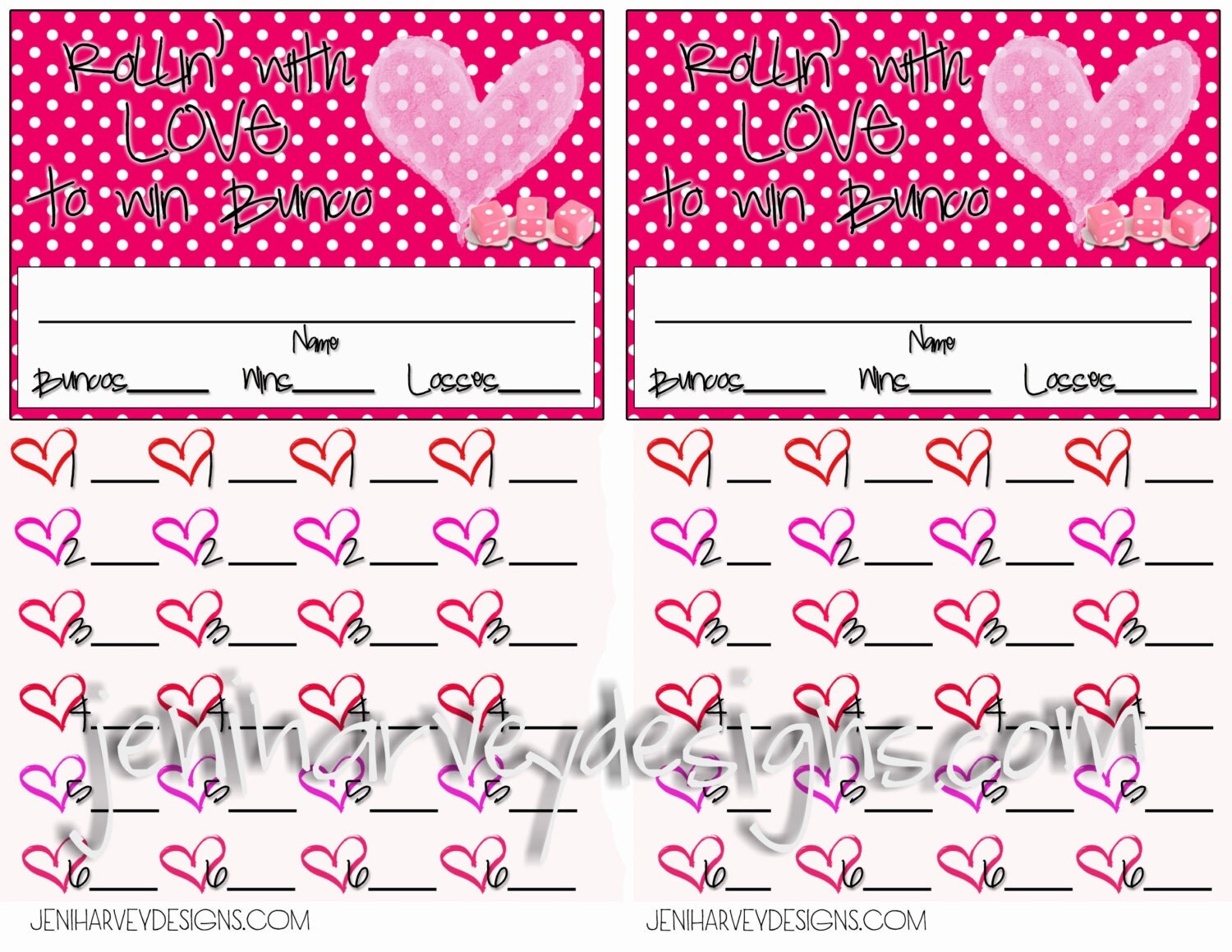 Valentine s Bunco Score Sheet