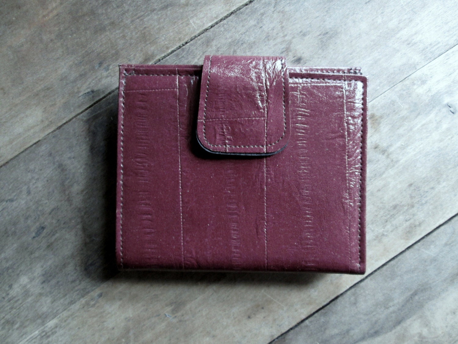 Clutch Wallet French Purse Vintage 80s oxblood leather dark