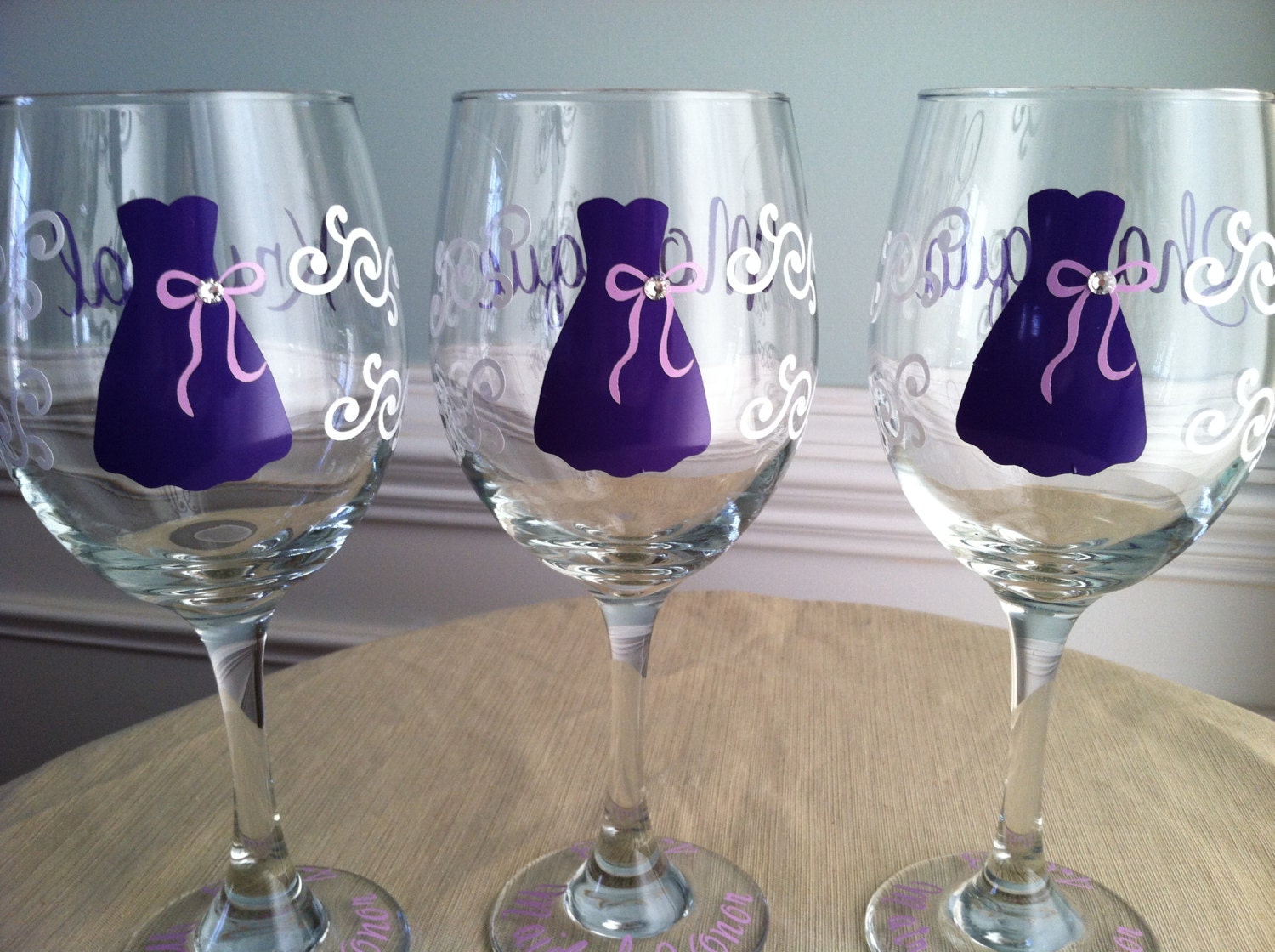 5 Personalized Bride And Bridesmaid Wine Glasses W Rhinestone