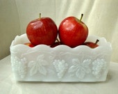 Fire King Milk Glass Planter, Fire King Vineyard, Grapevine Pattern Planter