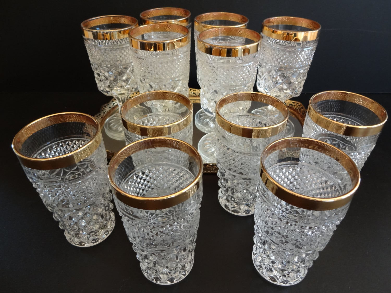 Vintage Gold Rimmed Stemmed And Tall Glasses Stunning