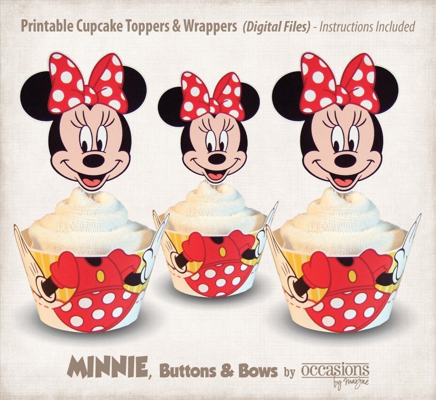 INSTANT DOWNLOAD Printable Minnie Mouse Cupcake Toppers