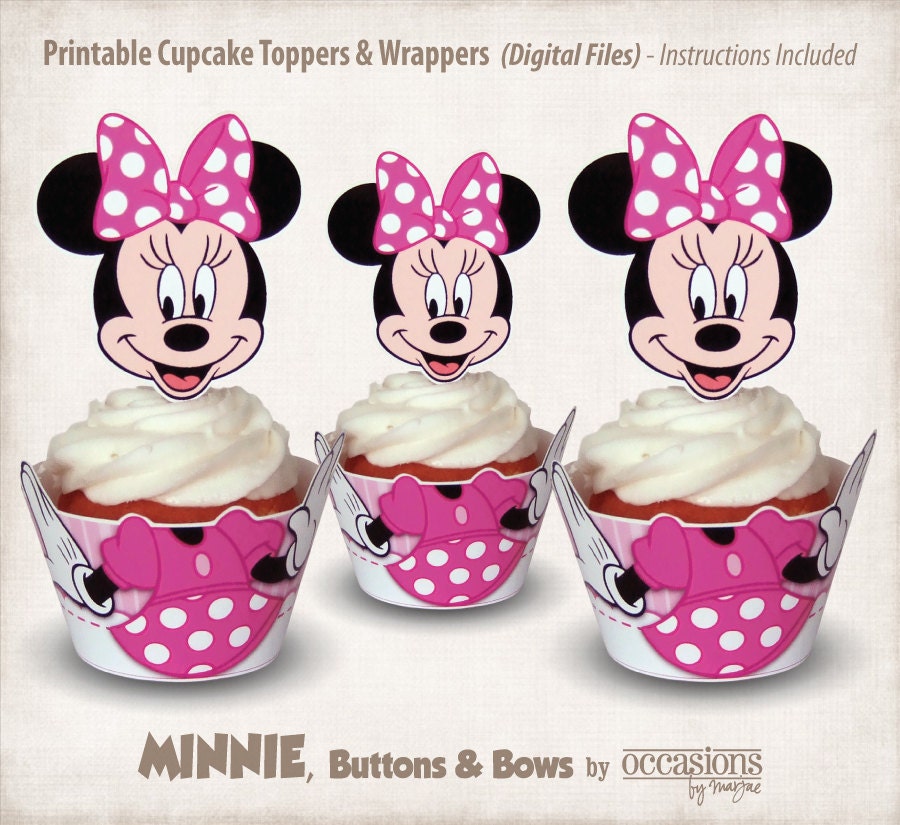 INSTANT DOWNLOAD Printable Minnie Mouse Cupcake Toppers