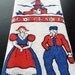 Vintage 1950s 1960s Dutch Couple Tulips Windmills Linen Tea Towel Red Blue and White