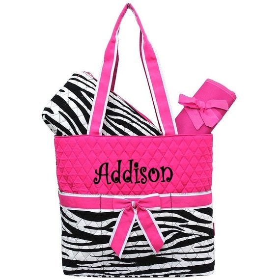 Personalized Diaper Bag Zebra & Hot Pink by MauriceMonograms