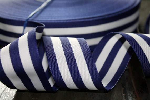 Navy Blue and White Thick Striped Ribbon 20 yards