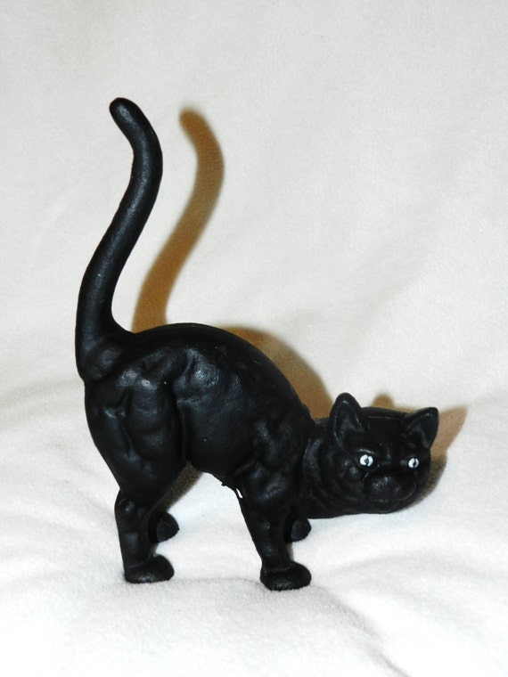 Antique Black Cast Iron Cat Doorstop by FerryTaleTreasures on Etsy