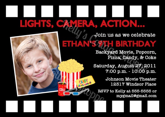 Movie Night Birthday Party Photo Invitation... Custom, Printable, Digital Il_570xn