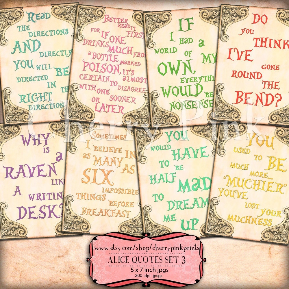 ALICE in WONDERLAND quotes party printable supplies digital