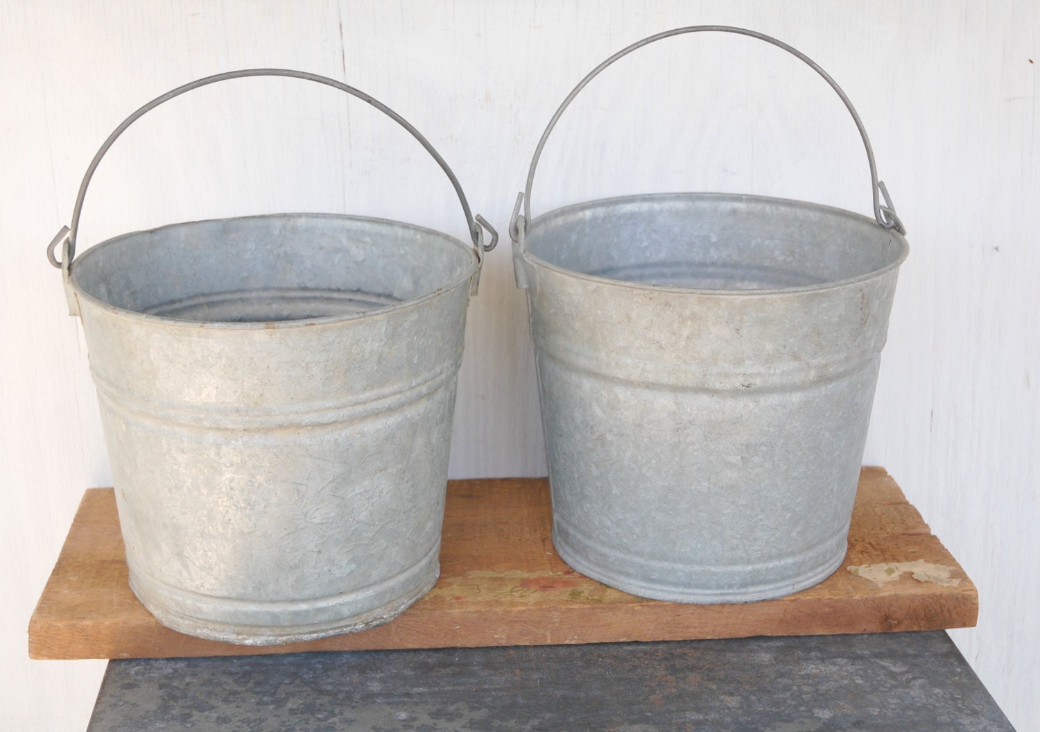 Vintage Metal Buckets with Handles Set of 2 by 12108VintageLane