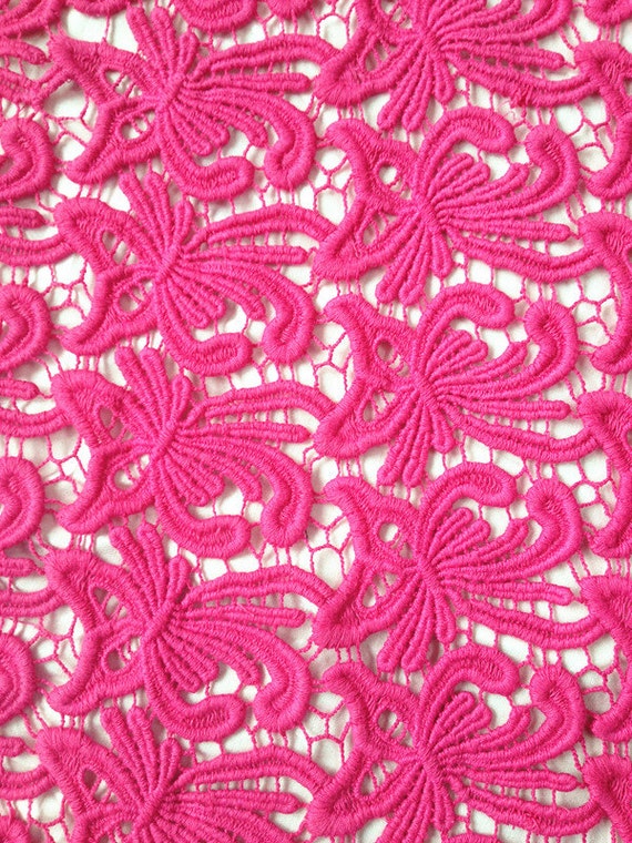 Items similar to Hot Pink Lace Fabric butterfly hollowed embroidery by ...