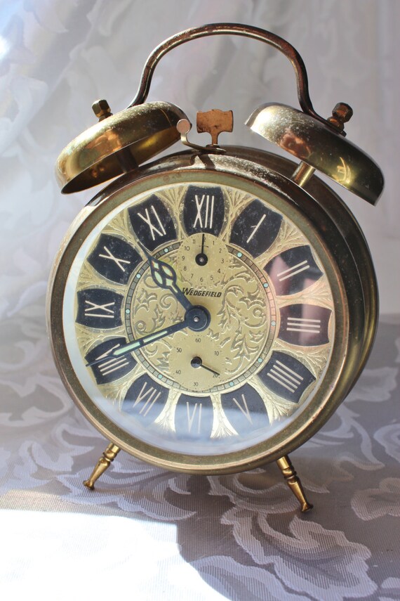 Brass Wedgefield double bell alarm clock