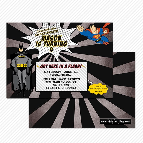 VINTAGE SUPERHERO inspired Birthday Invitation, PRINTABLE by Libby Lane Press Il_570xn