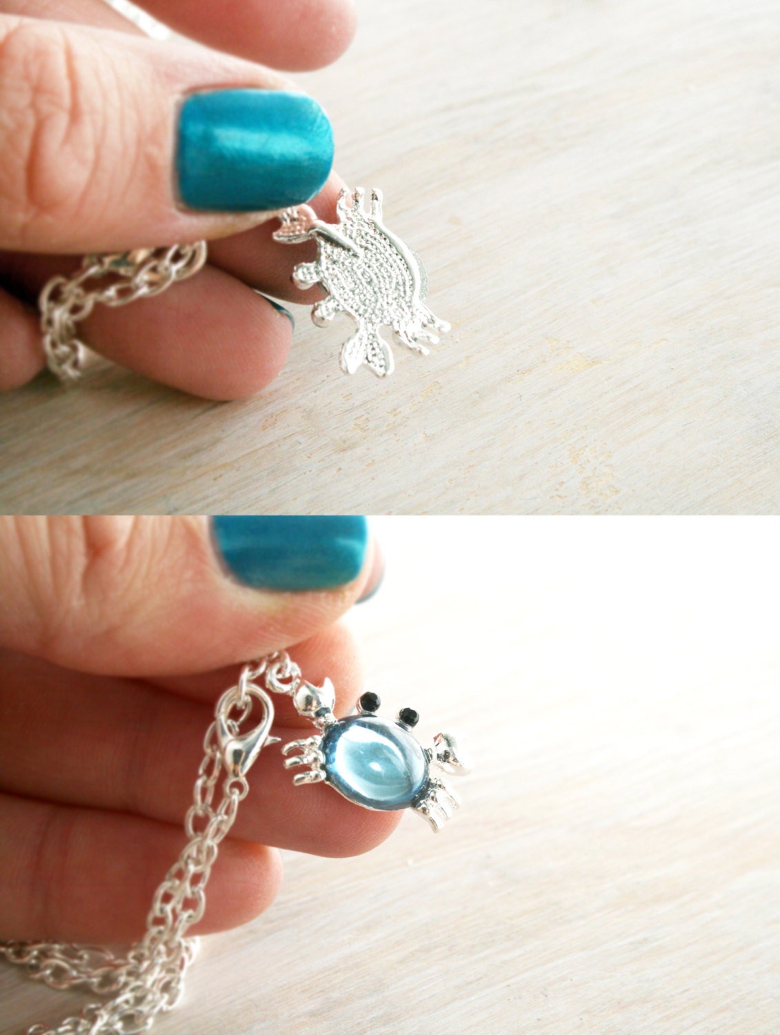 Beach boho Crab pink silver Anklet minimalist delicate