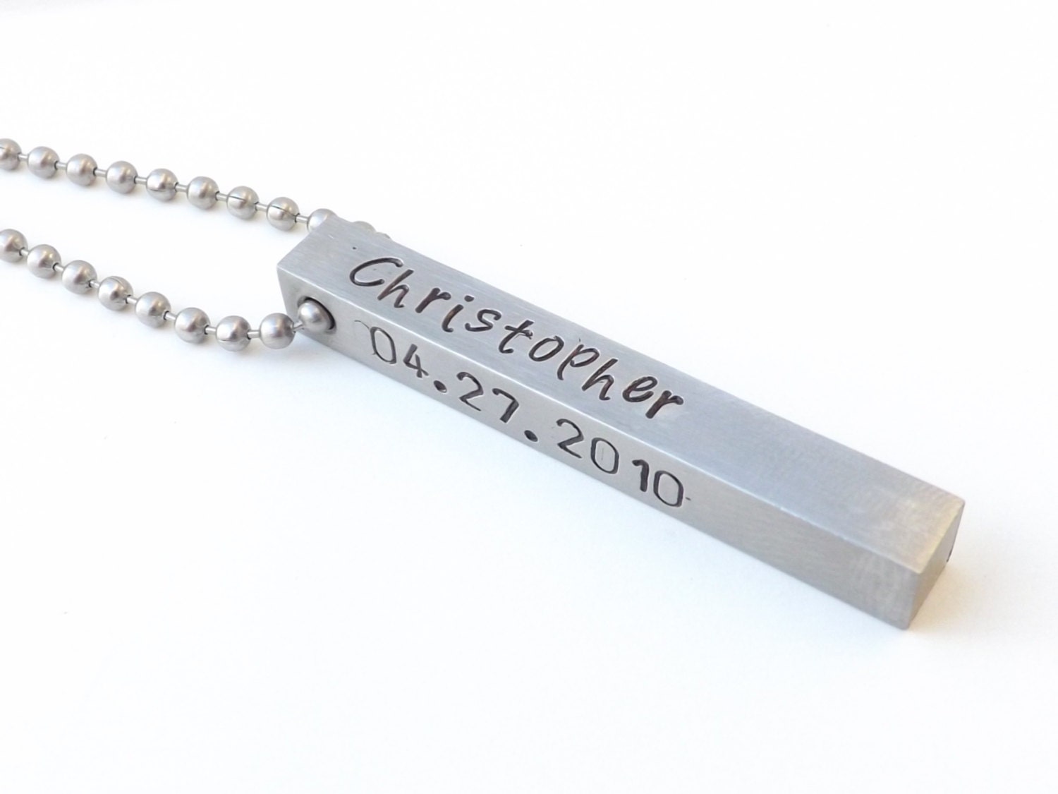 Stainless Steel Bar Necklace Personalized Hand Stamped