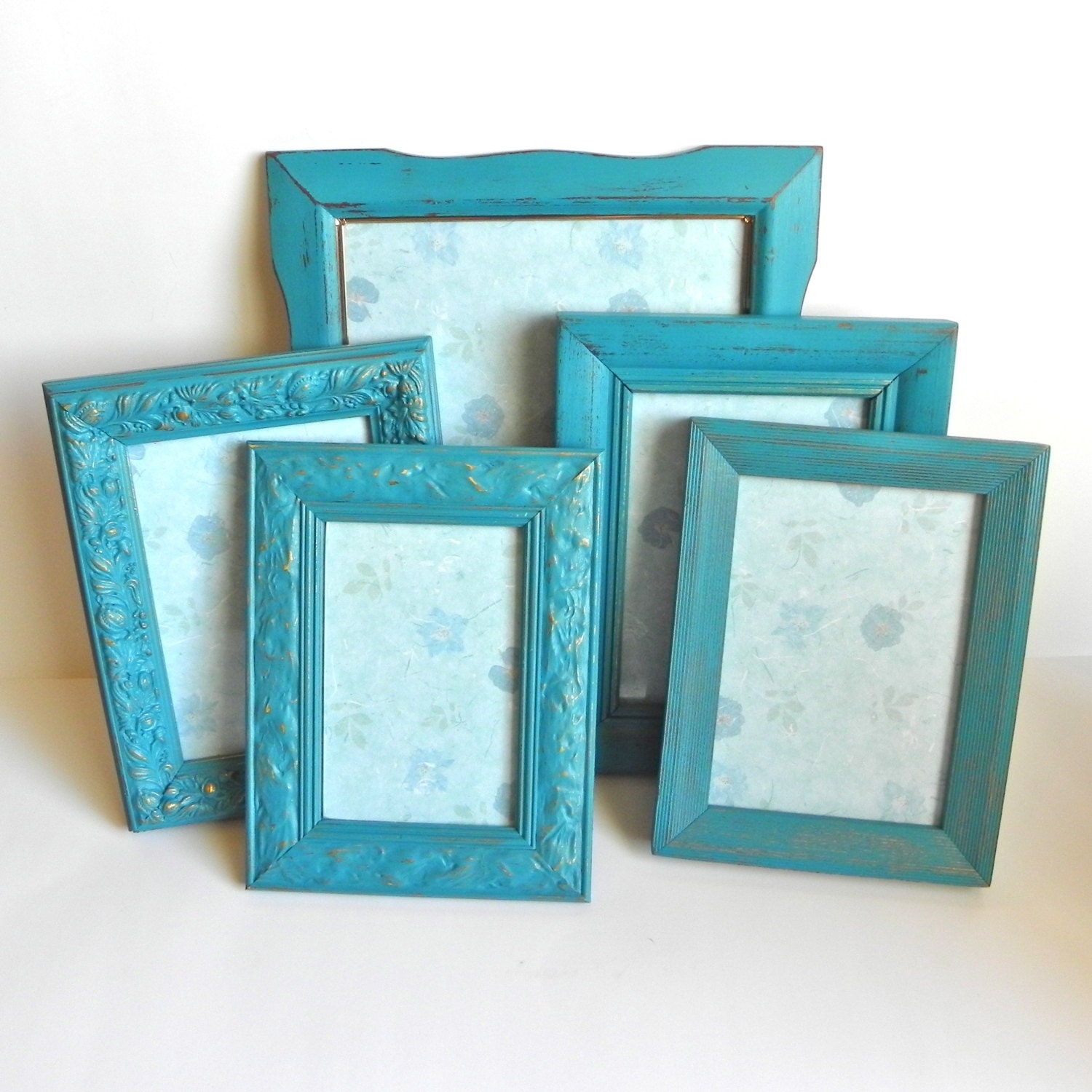 Turquoise Shabby Chic Frame Set Collection of 5 Frames Made