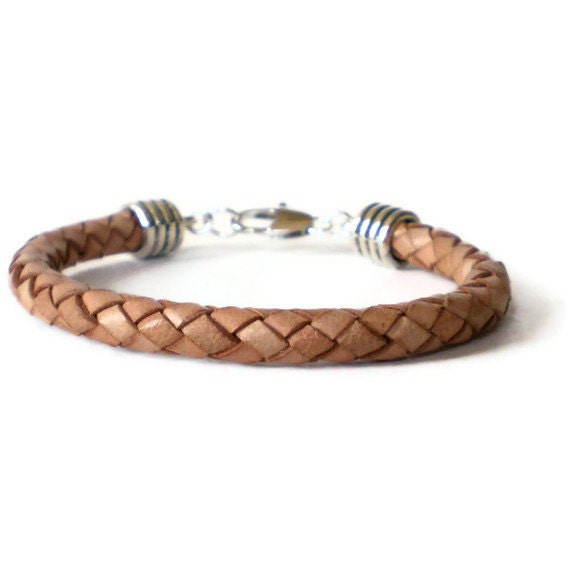 natural braided leather bracelet mens leather by jcudesigns