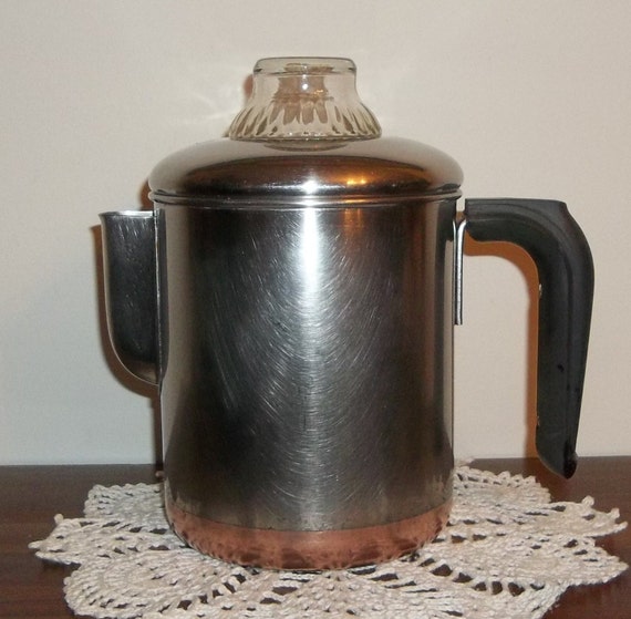 Vintage Revere Ware Copper Bottom Stove Top Percolator Coffee