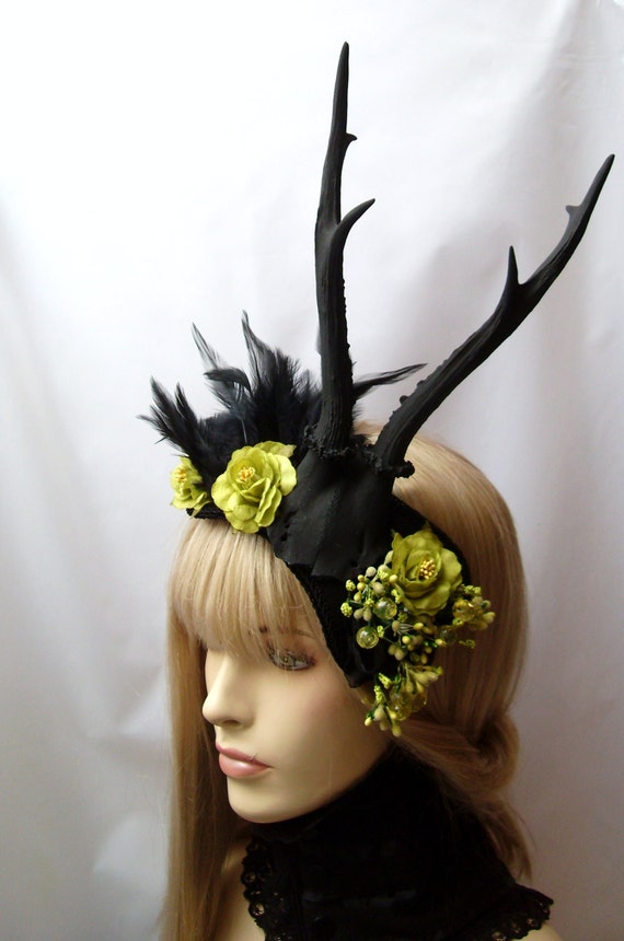 Horned Head Piece Black Antlers Gothic Headdress