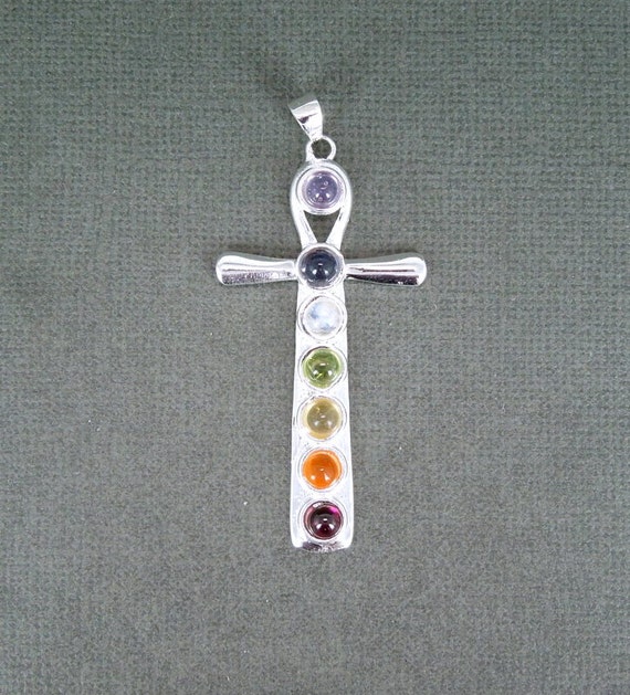 etsy charm Pendant with   Charm Beads Silver  cross  Cross Cross Silver Gemstone Chakra