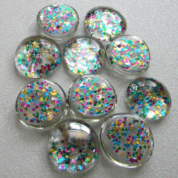 10 LARGE Glass Gems Multi-Color Confetti Glitter Half