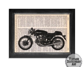Ducati Motorcycle Art Print on Vintage Dictionary Paper - 8x10.5 - Mixed Media Dictionary Art Print