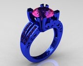 Modern Vintage 14K Blue Gold 3.0 Carat Pink Sapphire Designer Solitaire Ring R102-14KBLGPS