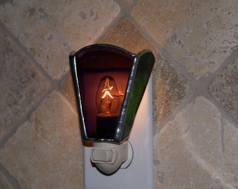 Purple/Amber/Green Stained Glass Night Light - Handcrafted Authentic Stained Glass - Mardi Gras Colors
