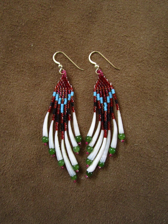 Native American Beaded And Dentalium Shell Triple Loop