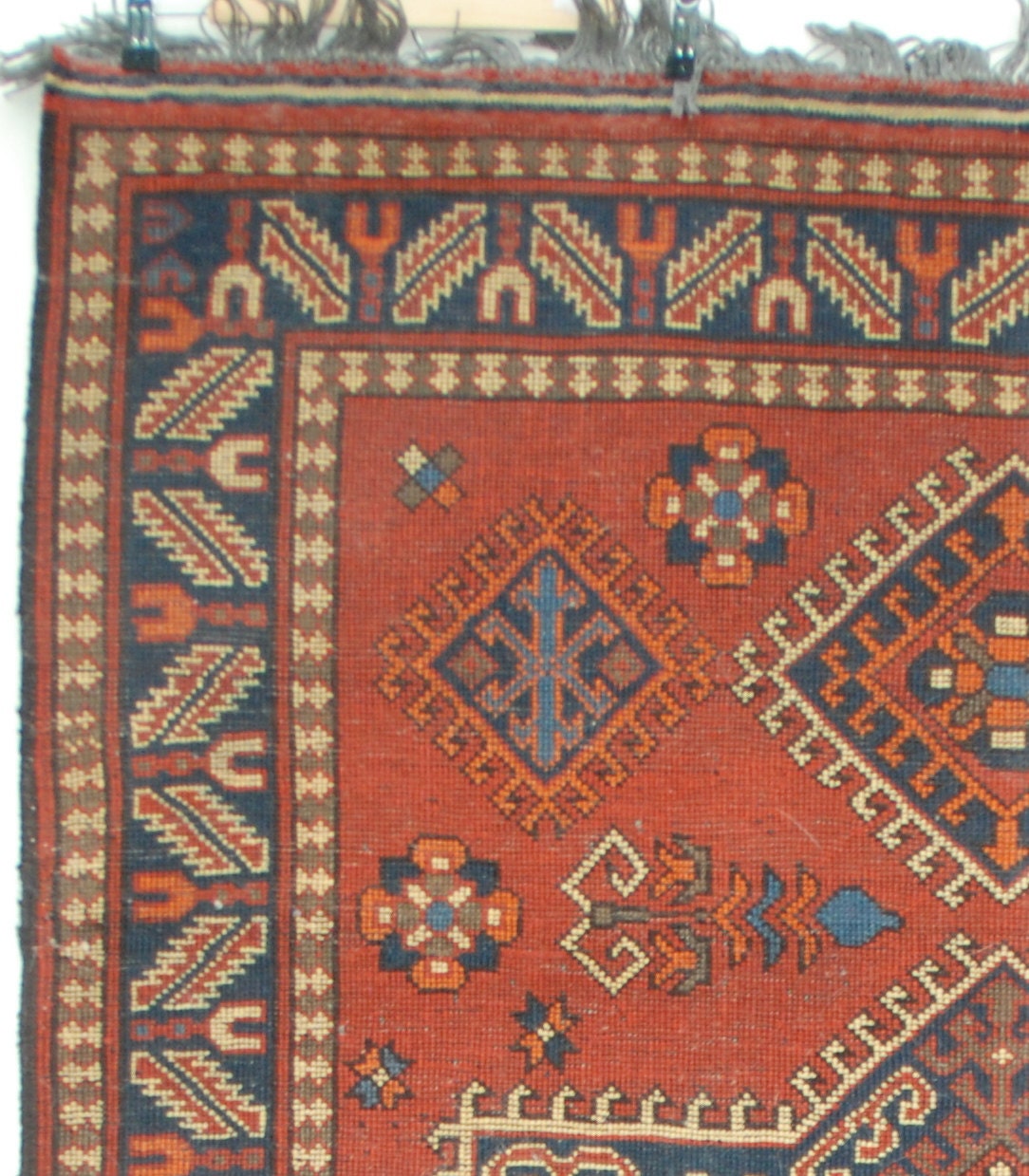 Handmade turkish rug geometric medallion red and blue wool 5