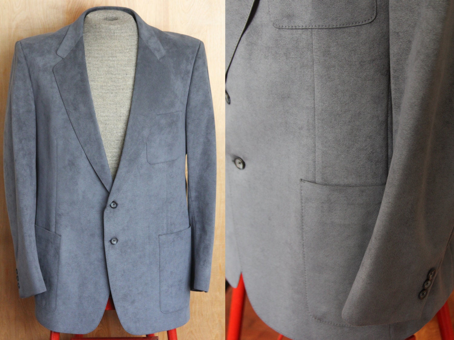 Vintage Men's Blue Suede Blazer Sport Coat Jacket