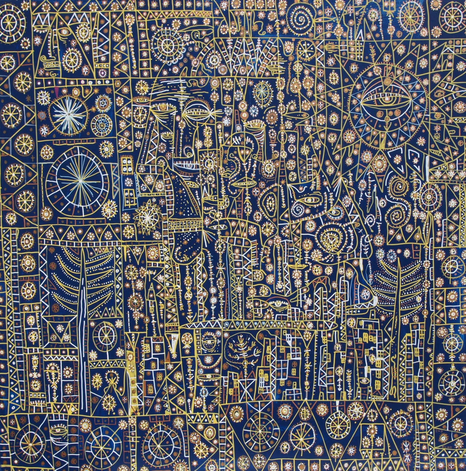 Blue Design. Enamel Paint on Canvas. 36 x 36. by JohnKlineArtwork