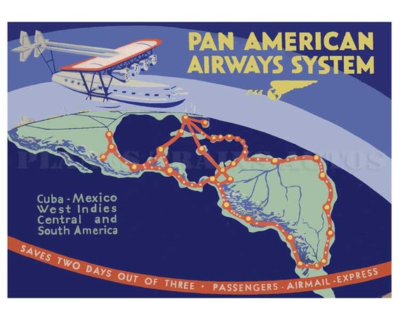 Vintage Pan American Airways Poster Advert Sikorsky S40 South America Routes 1931 Instant Download Vintage Pan American Airways Poster Advert Sikorsky S40 South America Routes 1931 Instant Download