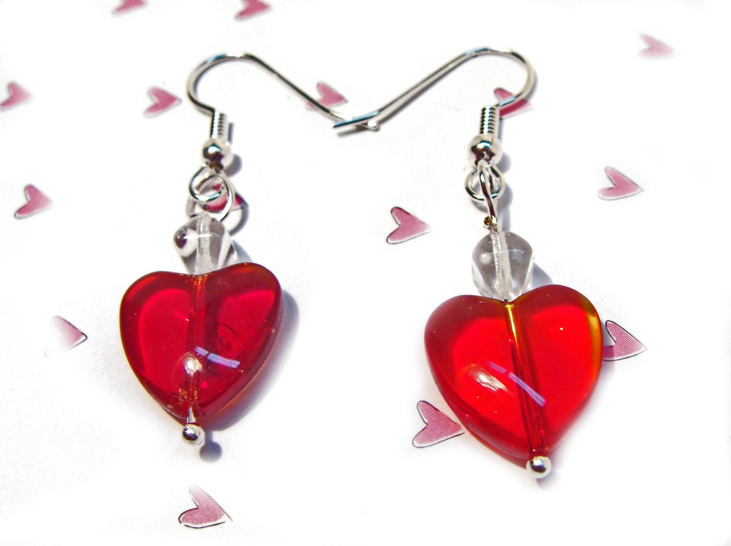 Red Heart Dangle Earrings With Crystal Beads By Girliegals On Etsy