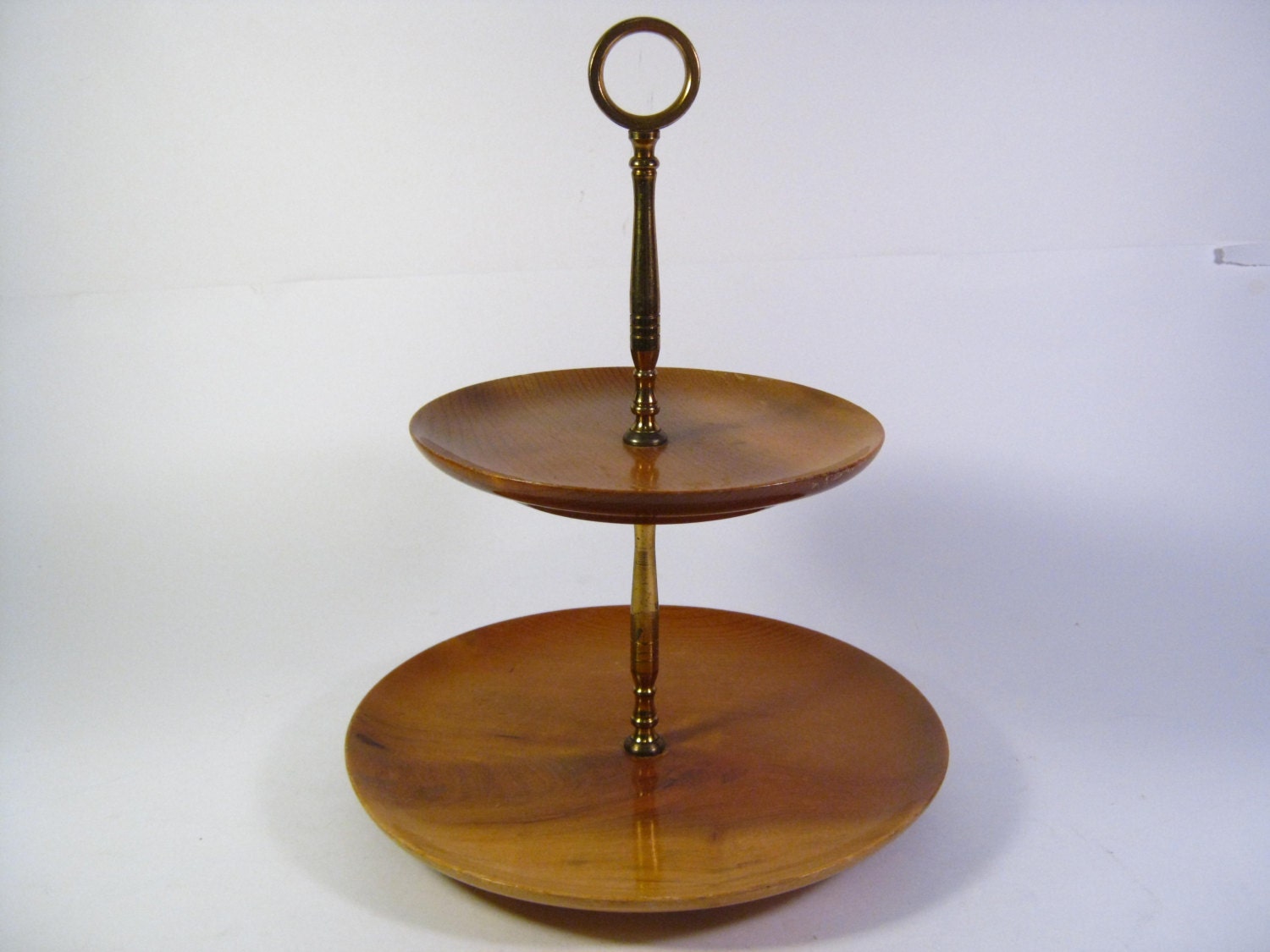 Vintage Wood Two Tiered Serving Tray Mid Century Hors