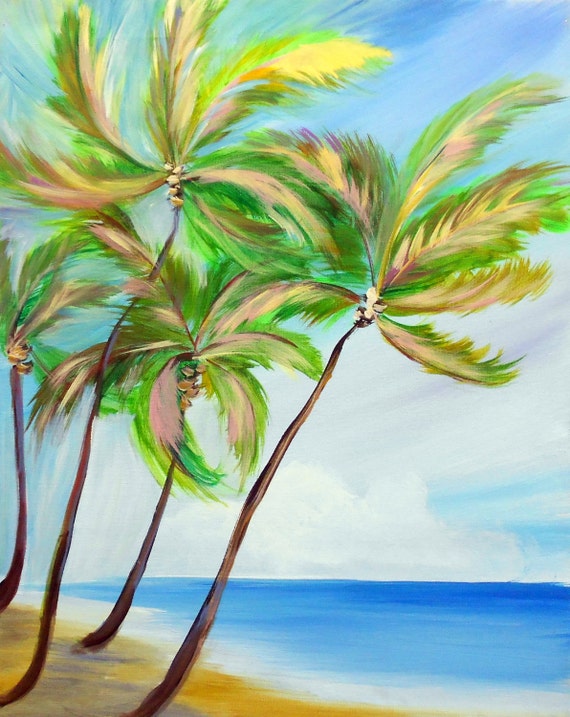 Items similar to Original Modern Palm Tree Beach Acrylic Painting SALE ...