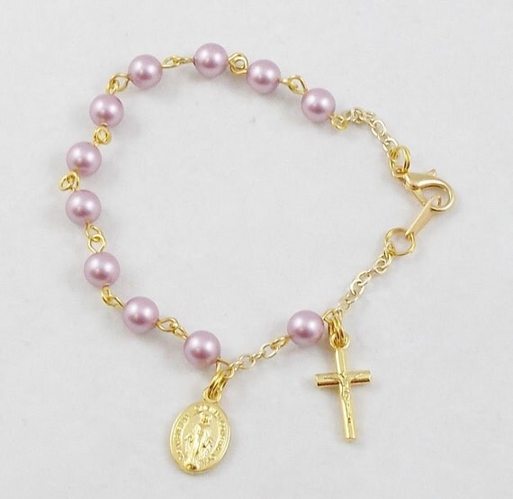 Swarovski Pearl Rosary Bracelet in Gold and Rose by ChapletsNSuch