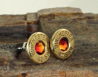 Winchester 40 S&W - Fire Opal - Bullet Earrings - Ultra Thin