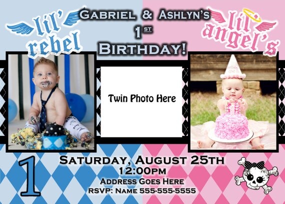 Twins 1St Birthday Invitations Boy Girl 10