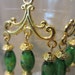 Gold Flourish & Peridot Aqua Glass Chandelier Earrings