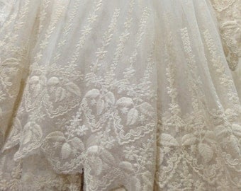 SALE Ivory Lace Fabric , Retro Embroidered Lace Fabric, French Lace Fabric, Bridal Lace Fabric
