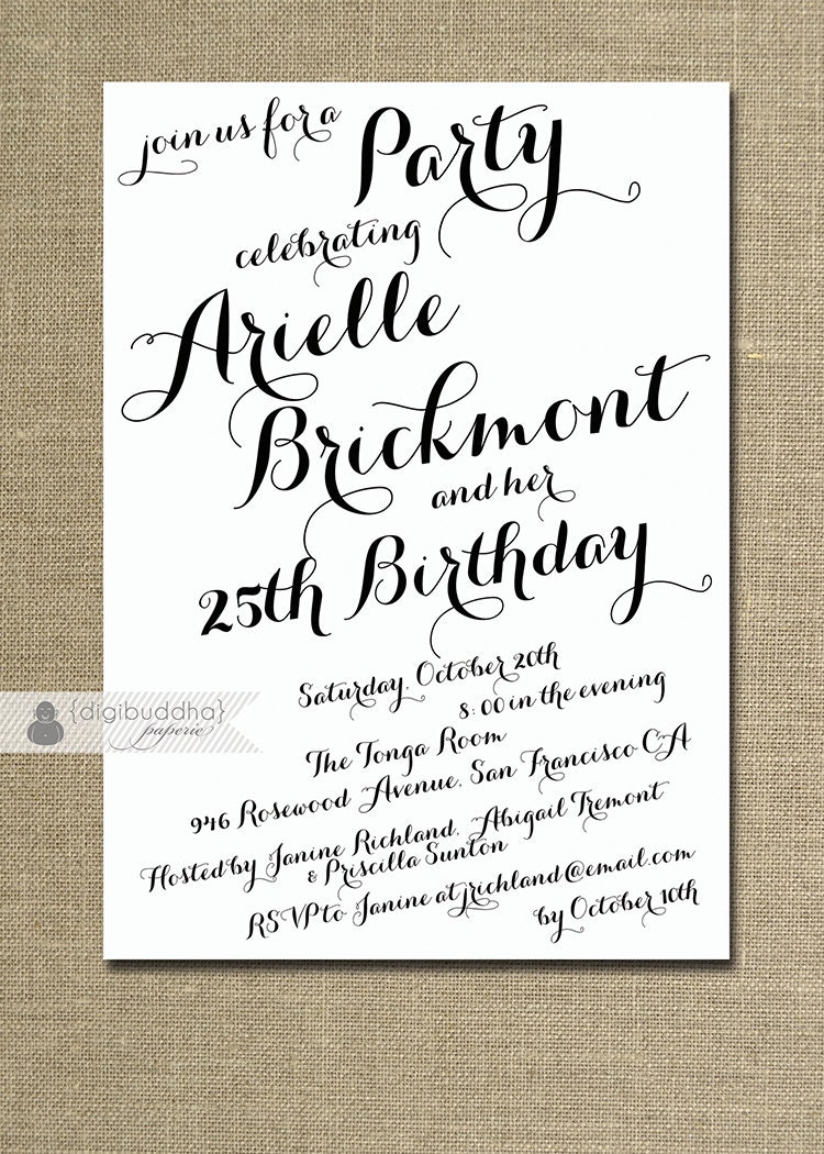 Modern Script Birthday Invitation Calligraphy Party