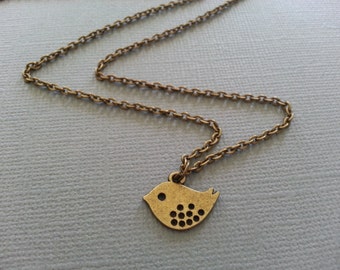 Simple And Sweet Mod Bird Necklace in Antique Brass