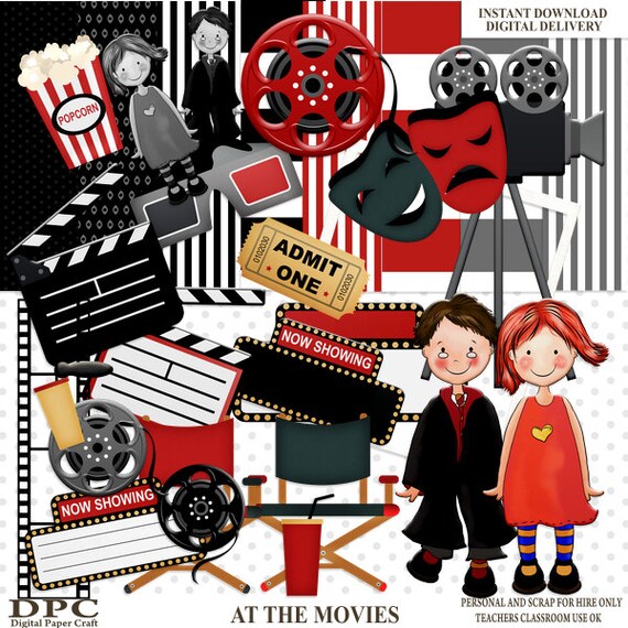 Movie Night Scrapbook Kit Digital Scrap Kit Instant
